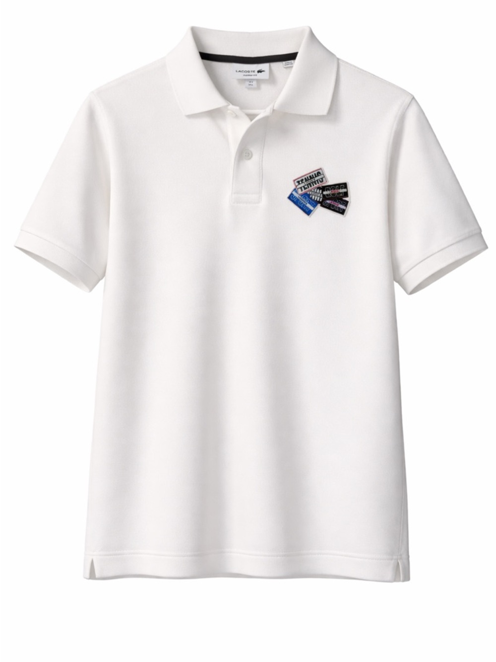 Lacoste White Polo with Multicolor Chest Patches
